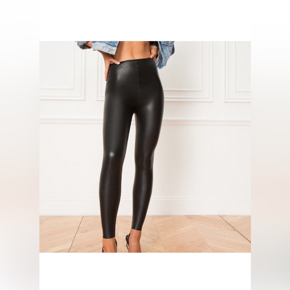 Commando Control Black Faux Leather High-Waisted Leggings medium